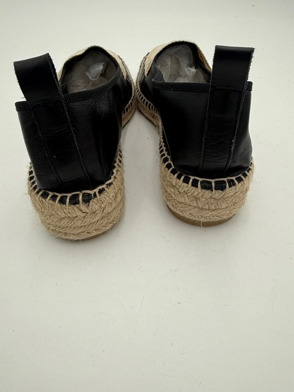 Mango Black Cream Espadrille Loafers women 7.5 leather canvas slip on vacation